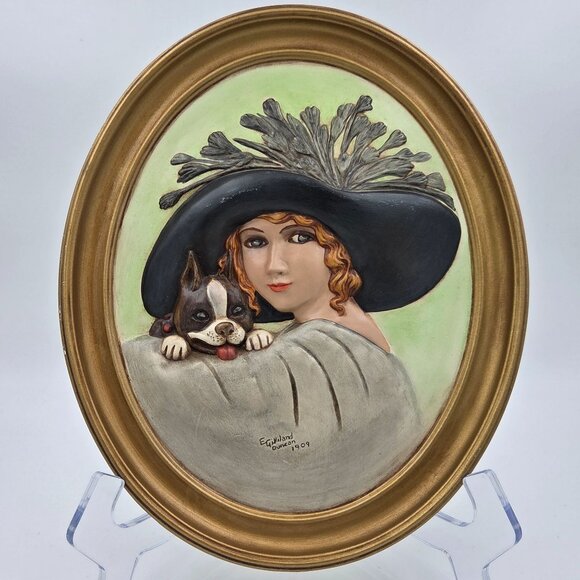 Duncan Ceramics Prod Inc Other - Duncan Ceramics Bas-Relief Plaster Mold Cameo Woman Black Hat and Dog